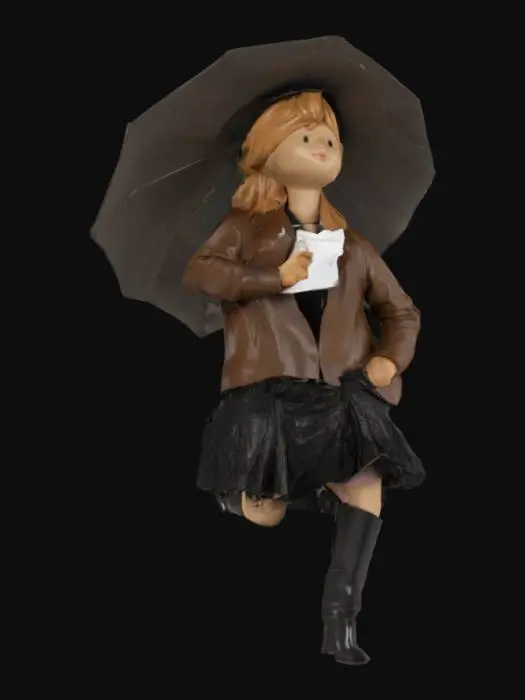 3D model for Allicia Botti wears a dark brown leather jacket, a floral print skirt and a pair of tall black knee-high leather boots in high heels.