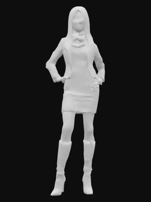 3D model for Vicki Alexander is a reporter and an undercover spy agent from the Daily Bumble. Vicki's appearance is a young adult female human being in light cream skin, straight blonde hair and lipstick. She wears a bright pink dress with a belt, a burgundy blazer, a pair of tall black knee-high leather boots in high heels, a red bandana scarf, a burgundy perse and shades.