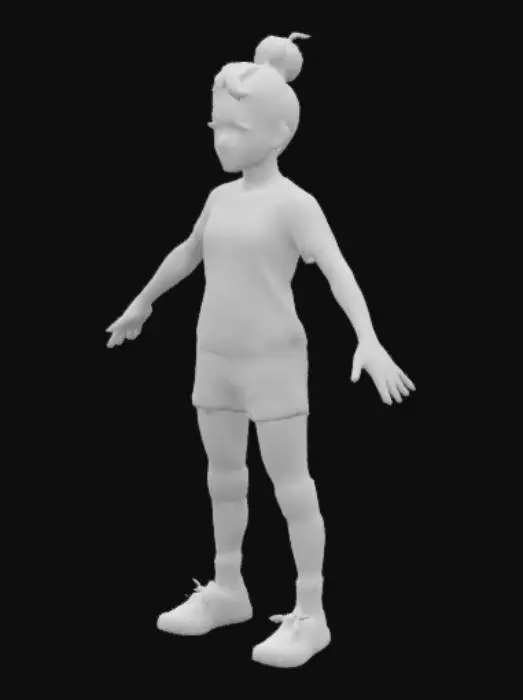 3D model for criar uma personagem com braços abertos e loira na posição t-pose  braços abertos jogadora de voley com uniforme de volei estilo manga com textura 4k cabelo preto uniforme branco com numera 3 atras tenis branco 