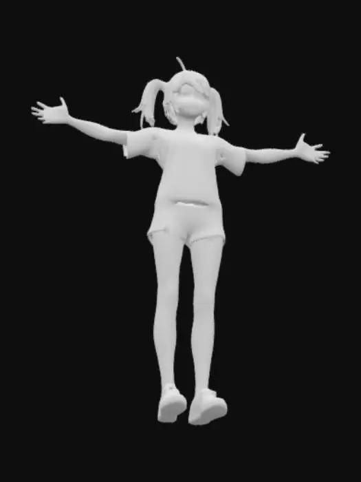 3D model for criar uma personagem na posição t-pose  braços abertos jogadora de voley com uniforme de volei estilo manga com textura 4k cabelo preto uniforme branco com numera 3 atras tenis branco 