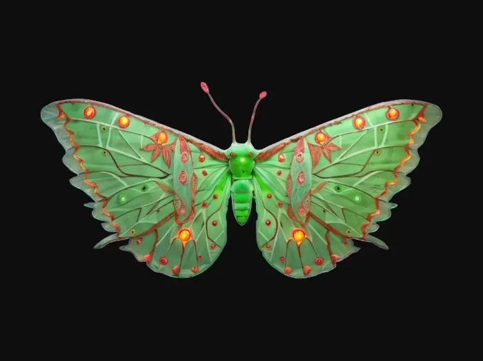 3D model for A 10-meter Luna Moth Atlas moth hybrid, made of intricate ornately crafted ice. #ChristmasAdventure#
