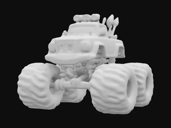 3D model for Low-poly, Pixar style, Chrono-forge masterpiece of a weaponized monster-truck. #ChronoForgeWeapon#