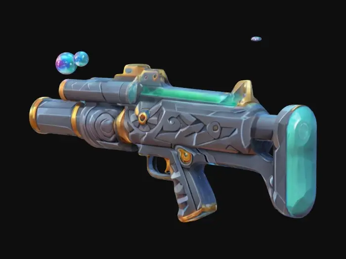 3D model for Low-poly perfection, cartoon masterpiece, a little-kids stylized advanced bubble-gun. Chronos-forge style. #ChronoForgeWeapon#
