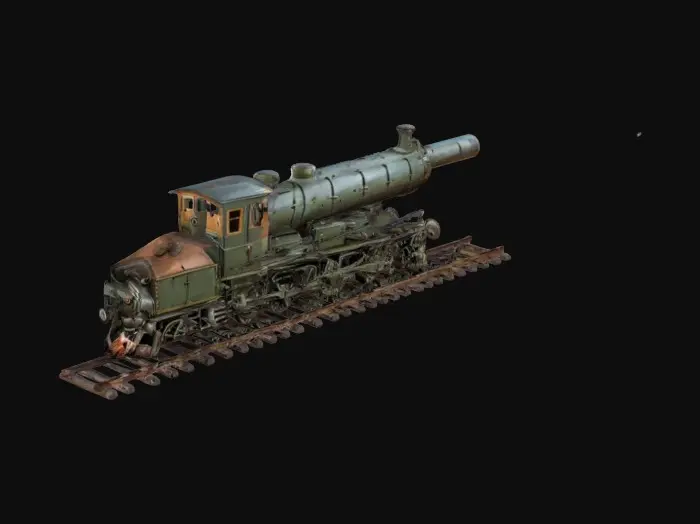 3D model for Medium-poly perfection, life-size. Pixar style, Chrono-forge masterpiece of a 1930s 80-centimetre railway gun. #ChronoForgeWeapon#