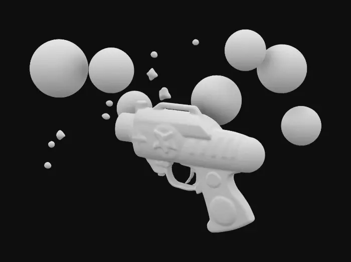 3D model for Low-poly perfection, cartoon masterpiece, a little-kids stylized advanced bubble-gun. Chronos-forge style. #ChronoForgeWeapon#