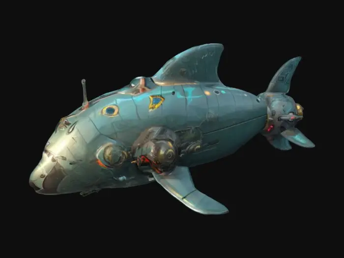 3D model for Create a chrono-trigger style dolphin-shaped submarine shooting a torpedo. Aliencore, futurecore, cybercore. 8k NVIDIA textures, Unity engine, game-ready, stylized and articulate. #ChronoForgeWeapon#