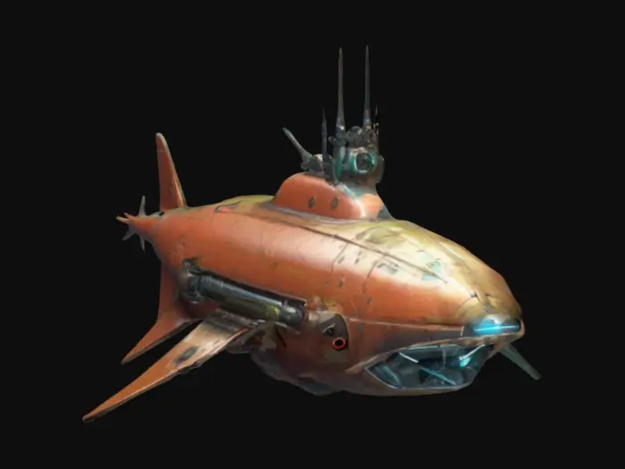 3D model for Create a chrono-trigger style dolphin-shaped submarine shooting a torpedo. Aliencore, futurecore, cybercore. 8k NVIDIA textures, Unity engine, game-ready, stylized and articulate. #ChronoForgeWeapon#