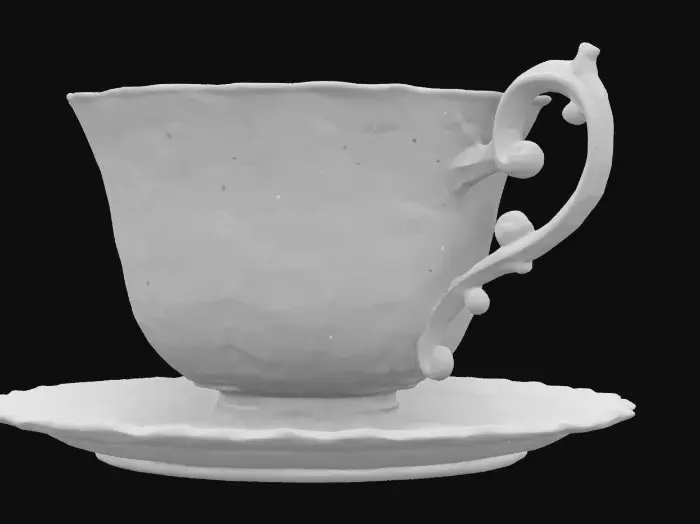 3D model for A colorful Bridgerton theme intricate teacup. 8K Detail, artistic masterpiece. Royal, regal, gold, porcelain, #fairy#