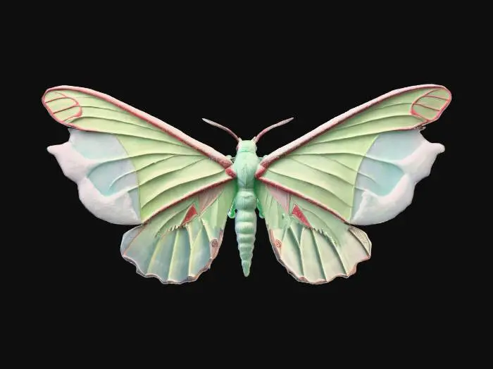 3D model for A 10-meter Luna Moth Atlas moth hybrid, made of intricate ornately crafted ice. #ChristmasAdventure#