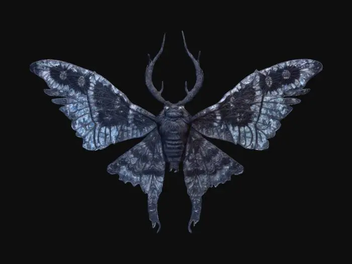 3D model for A 10-meter black witch Moth made of intricate ornately crafted ice. #ChristmasAdventure#