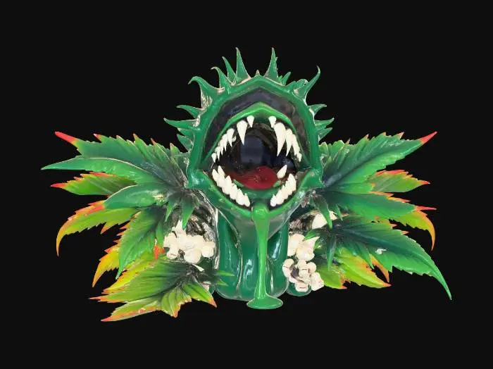 3D model for A vicious hybrid carnivorous plant crossed with a marijuana plant. dripping saliva.