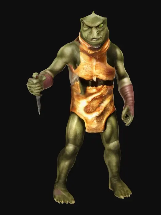 3D model for Life-size, Full Body, Symmetrical Body, Sci-Fi, stylized, yaoi, shots character of a Gorn warrior as a boy child, dressed for Christmas. Made of well-lit candy color glass. #ChristmasAdventure#