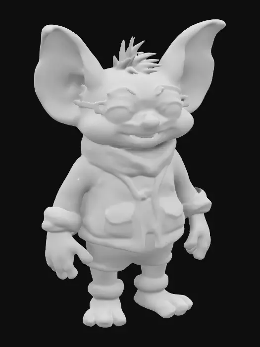 3D model for Life-size, Full Body, Symmetrical Body, Sci-Fi, stylized, yaoi, shota character of a Ferengi boy child, Winter Solstice. Made of well-lit candy color glass. #ChristmasAdventure#