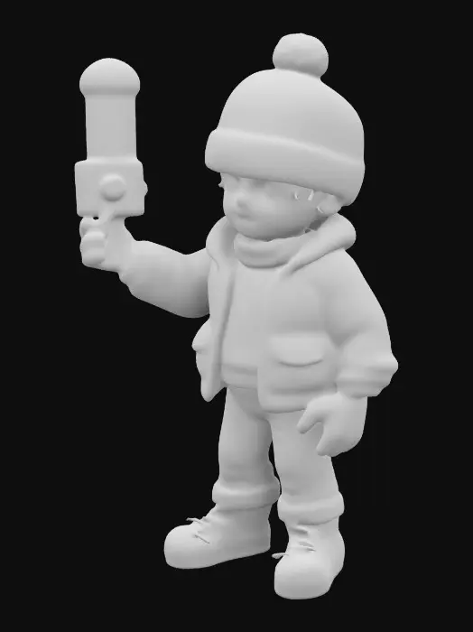 3D model for Life-size, Full Body, #Sci-Fi#, stylized, yaoi, shota  character of Jayne-Cobb played by Adam-Baldwin in Serenity Firefly Scifi series, as a boy, dressed in Winter Solstice cloth holding a postal like a gun fighter. Made of well-lit candy color glass. <lora:gotHitoriBocchiBocchi v10:1>
