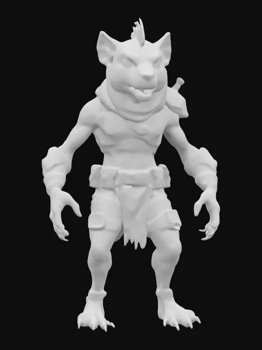 3D model for A male character, nude, naked, humanoid mongoose, modern rustborne cyberpunk warrior, 8k highly detailed features. Naked genitals.