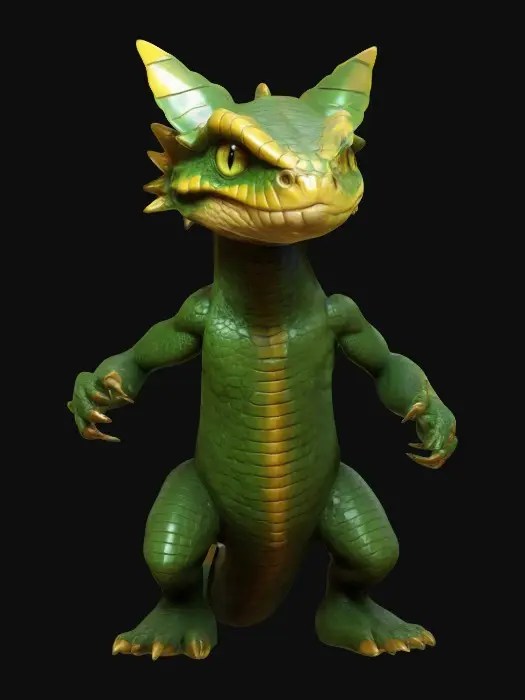 3D model for Medium-poly, cartoon masterpiece, A male Chrono-forge character, rustborne, humanoid reptilian cobra, Admiral. 8k highly detailed features. Green to gold color-shifting scales. Sparkling scales. Evil eyes. #ChronoForgeWeapon#