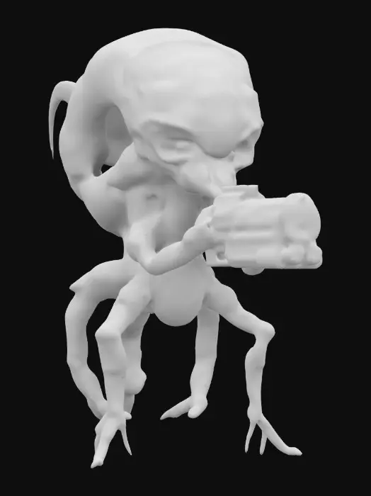 3D model for Create a prawn alien creature from the movie “District 9”, covered in thin cloudy translucent slime and holding an advanced weapon from his planet. Aliencore, futurecore, cybercore. 8k NVIDIA textures, Unity engine, game-ready, stylized and articulate. #ChronoForgeWeapon#