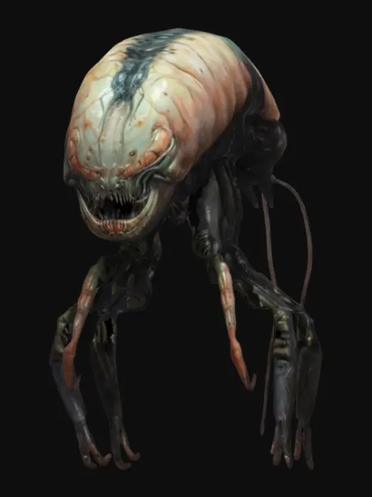 3D model for Create a prawn alien creature from the movie “District 9”, combined with a xenomorph covered in thin cloudy water. Aliencore, futurecore, cybercore. Grotesque biotech, leaking black blood. Standing in goop. 8k NVIDIA textures, Unity engine, game-ready, stylized and articulate. #ChronoForgeWeapon#