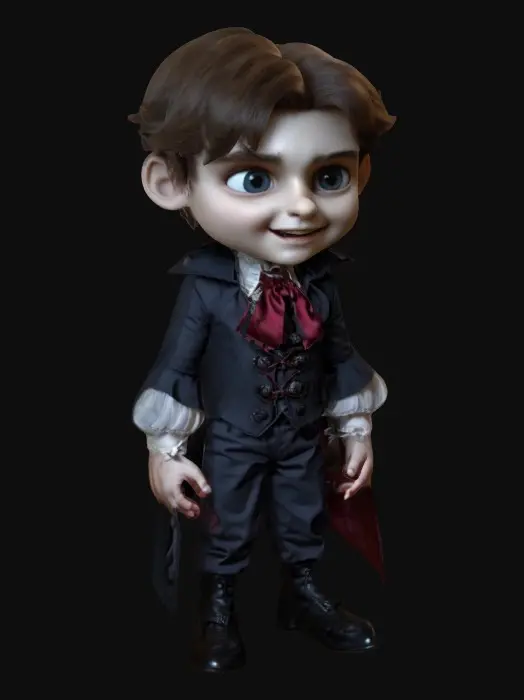 3D model for Tom Cruise as Lestat as a boy or any other a-list child acter as a vampire character from “Interview with a Vampire” as an age-regressed boy child. 1800’s New Orleans aristocrats, 8k, a cute boy child as a stylized vampire.