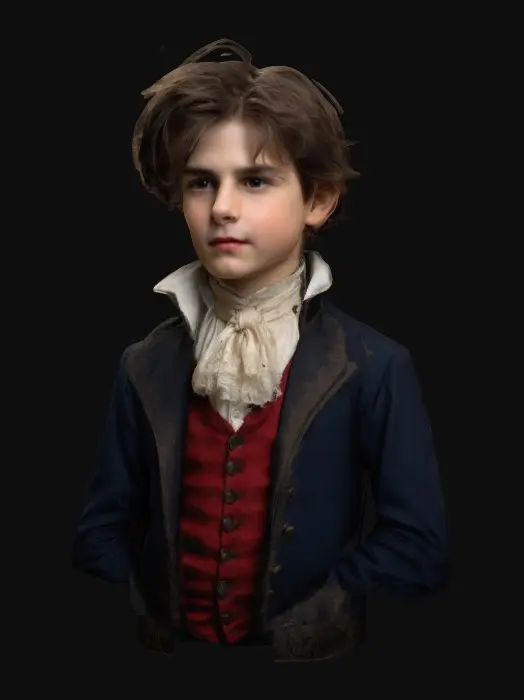3D model for Tom Cruise as Lestat as a boy or any other a-list child acter as a vampire character from “Interview with a Vampire” as an age-regressed boy child. 1800’s New Orleans aristocrats, 8k, a cute boy child as a stylized vampire.