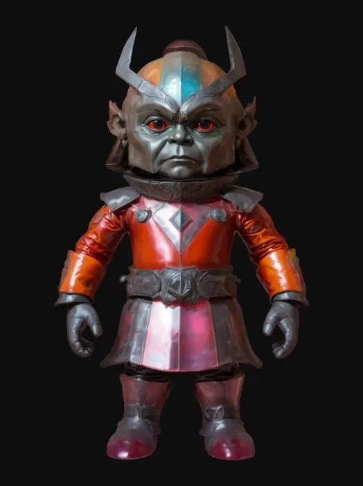 3D model for Life-size, Full Body, Symmetrical Body, Sci-Fi, stylized, yaoi, shots character of Worf played by  Michael Dorn as a Klingon child, dressed for Christmas. Made of well-lit candy color glass. #ChristmasAdventure#