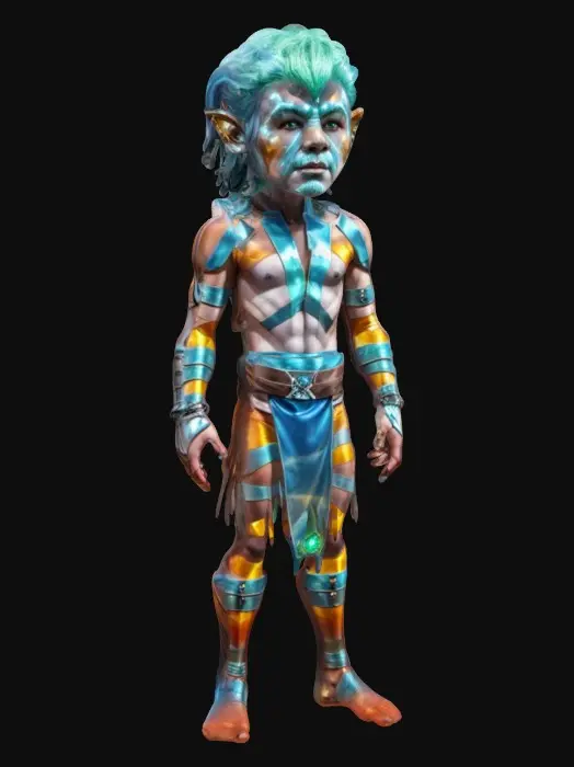 3D model for Life-size, Full Body, Symmetrical Body, #Sci-Fi#, stylized, yaoi, shota  character of Worfs son Alex on “star trek the next generation”, a boys, dressed in a Winter Solstice  loin cloth. Made of well-lit candy color glass. #ChristmasAdventure# <lora:gotHitoriBocchiBocchi v10:1>