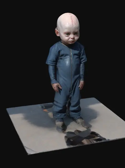 3D model for Alien-Nation 1989. Newcomer George Fransisco as a young boy. Birthmark on his bald head, 8k UHD, street cloth.