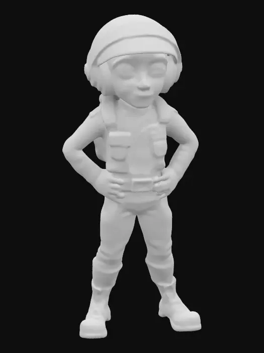 3D model for a random a-list character from “Young Sheldon” as an age-regressed child. 8k, wearing a stylized Space-1999 Uniform. Looking up towards a grownup.