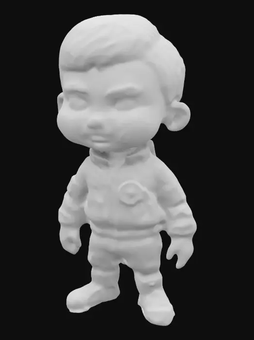 3D model for a random a-list character from “Young Sheldon” as an age-regressed child. 8k, wearing a stylized Space-1999 Uniform. Looking up towards a grownup.