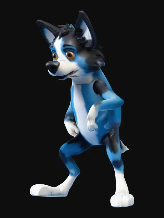 3D model for Bluey, a super-articulated anthropomorphic square Australian-Shepheard, action-figure.  #game figure#