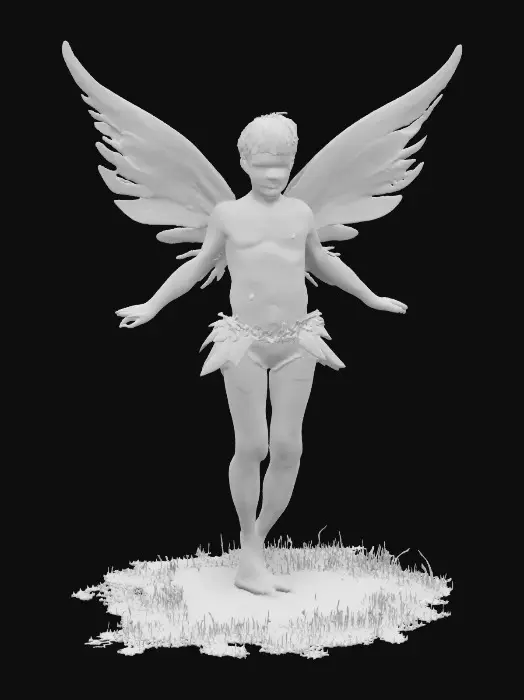 3D model for Radiant Fairychild, A 1-meter figure of an airborne cute boy little twinkling glitter male fairy burning in the sun rays. He. 8K textures. NVIDIA. #fairy#d to toe, full-body.