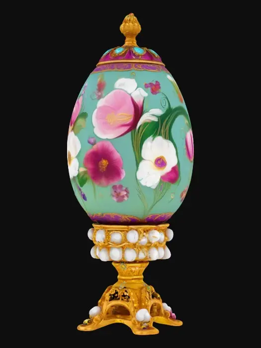 3D model for A colorful Bridgerton theme faberage-egg. 8K Detail, artistic masterpiece.