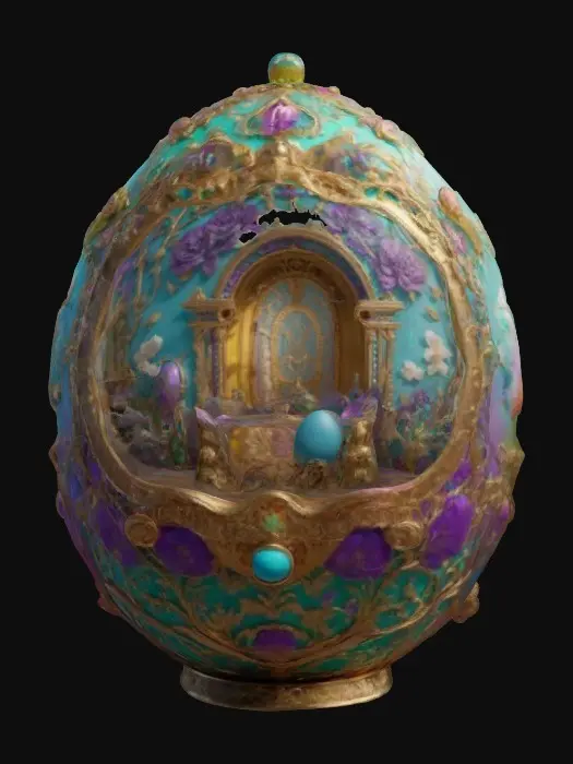 3D model for A colorful Bridgerton theme faberage-egg. 8K Detail, artistic masterpiece.