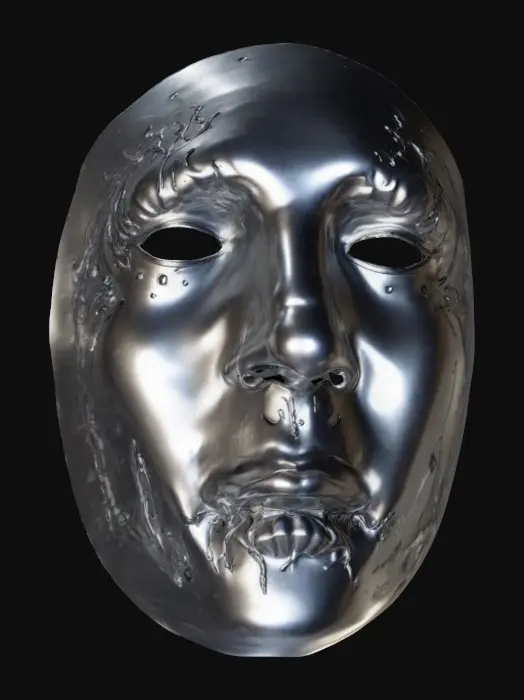 3D model for Faceless Enigma, metallic silver mask. 8k
