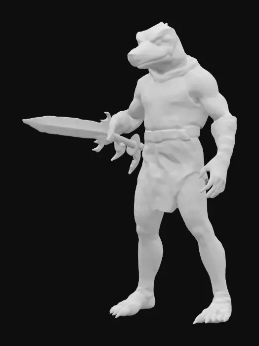 3D model for Life-size, Full Body, Symmetrical Body, Sci-Fi, stylized, yaoi, shots character of a Gorn warrior as a boy child, dressed for Christmas. Made of well-lit candy color glass. #ChristmasAdventure#