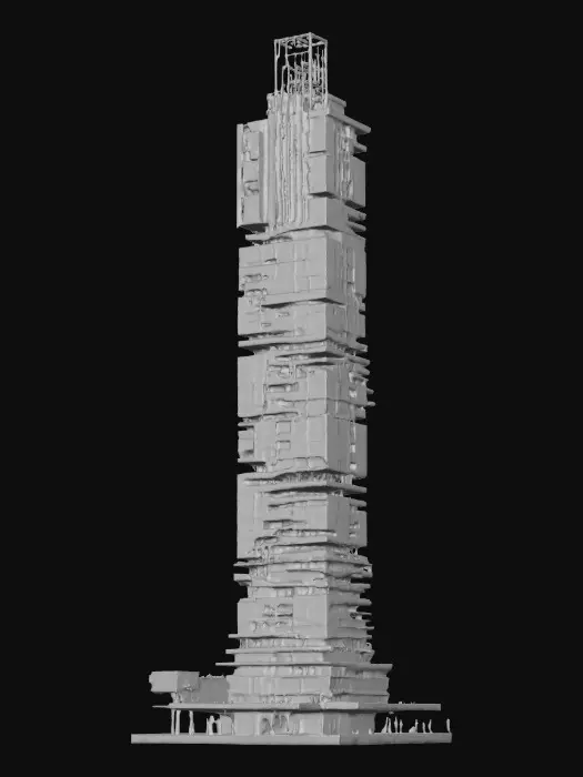 3D model for A 10-meter model of a modern-Japanese high-rise tower, with a fun 怪獣 theme. 8k colorful textures, all sides match well. symmetrical. well drawn windows, glass, and steel, intricate and ornate girder and floor textures. NVIDIA OptiX, Daz3D, deeply carved detail, highest quality, highest resolution, insane detailed, zbrush, v-ray, Meshy masterpiece, prize winning, computerized fiber-optic lighting.