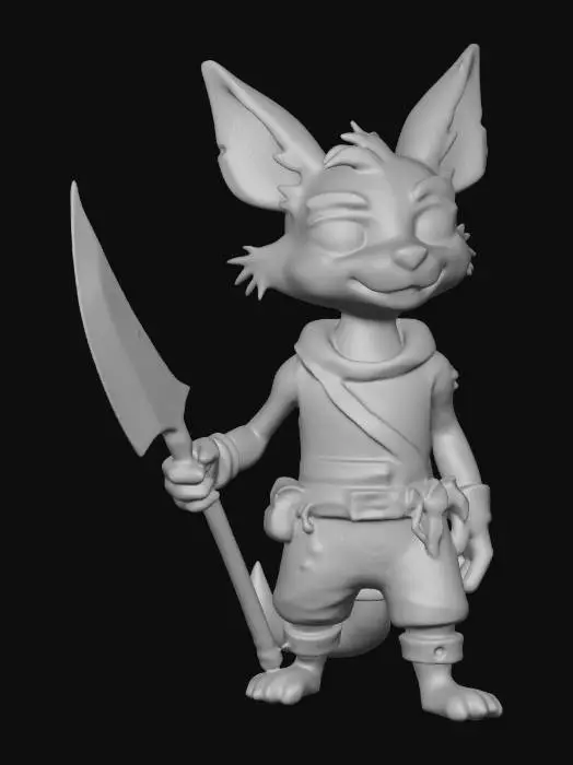 3D model for Medium-poly, Pixar style, Chrono-forge masterpiece of A humanoid animal prison holding a shiv with a translucent polished white stone. #ChronoForgeWeapon#
