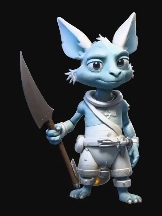 3D model for Medium-poly, Pixar style, Chrono-forge masterpiece of A humanoid animal prison holding a shiv with a translucent polished white stone. #ChronoForgeWeapon#