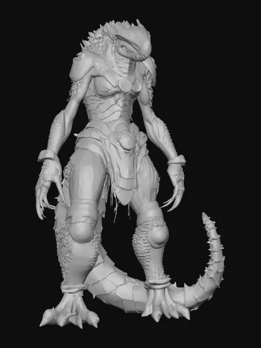 3D model for A 7-foot tall, stylized Planet-of-the-Apes style, anthropomorphic cryptid. 8K high-poly. Sentient. Mudborne, industrialpunk. Unity-Engine, NVIDIA. Not-primate, disregard primate like species.