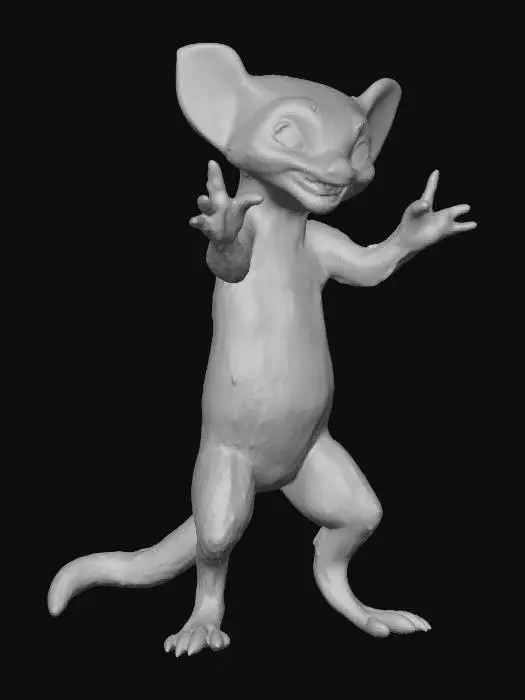 3D model for A cute but evil ferret gremlin. big front paws with sharp claws, cute face details with sharp teeth. 8k fur details. long cute body and tail.
