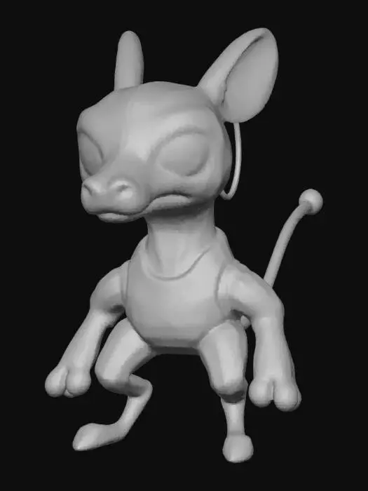 3D model for Medium-poly, Pixar style, Chrono-forge masterpiece of a super modern-eye implant weapon. Showing close up of head and ere on a humanoid animal, to show details of the eye weapon. #ChronoForgeWeapon#