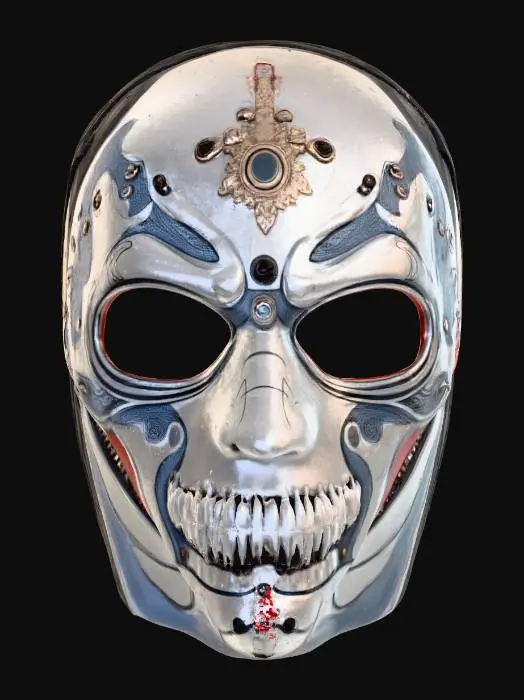 3D model for A unique cyber masquerade mask, of an infamous serial-killer as a child.  Even though it’s horrific the mask should be professionally designed, transparent silicon accents, ornate craftsmanship, intricate details, 8k textures.