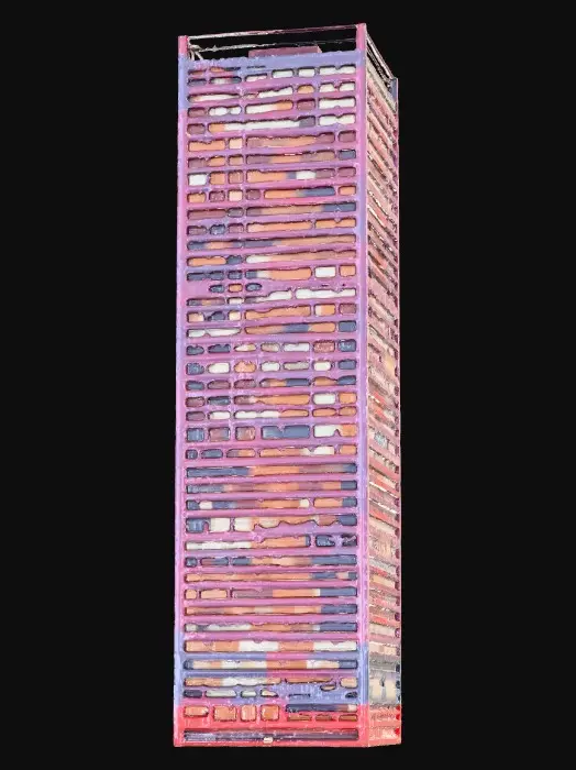 3D model for A 10-meter model of a modern-Japanese high-rise tower, with a fun 怪獣 theme. 8k colorful textures, all sides match well. symmetrical. well drawn windows, glass, and steel, intricate and ornate girder and floor textures. NVIDIA OptiX, Daz3D, deeply carved detail, highest quality, highest resolution, insane detailed, zbrush, v-ray, Meshy masterpiece, prize winning, computerized fiber-optic lighting.