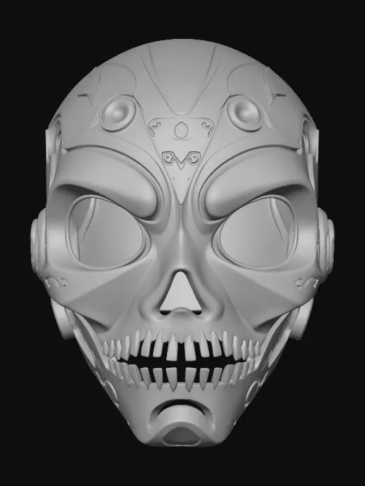 3D model for A unique cyber masquerade mask, of an infamous serial-killer as a child.  Even though it’s horrific the mask should be professionally designed, transparent silicon accents, ornate craftsmanship, intricate details, 8k textures.