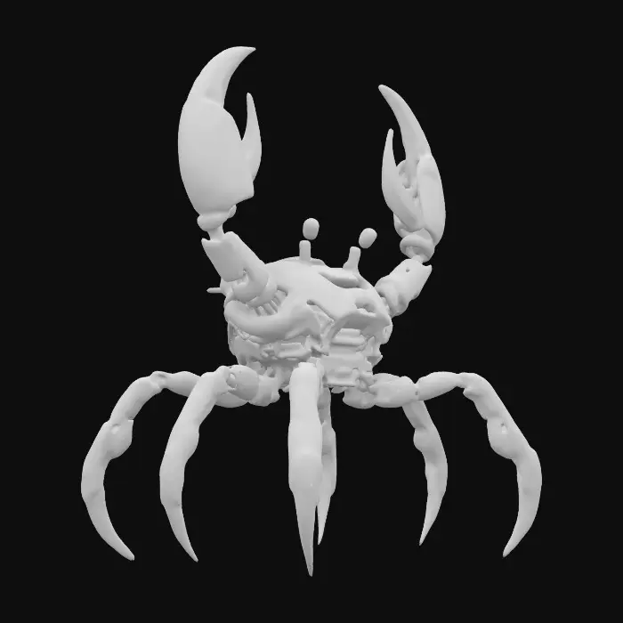3D model for Low-poly masterpiece, cartoon perfection, A male character, nude, naked, rustborne industrialpunk, humanoid crab/lobster with tentacles as legs, 8k highly detailed features. Naked except shell and gear.