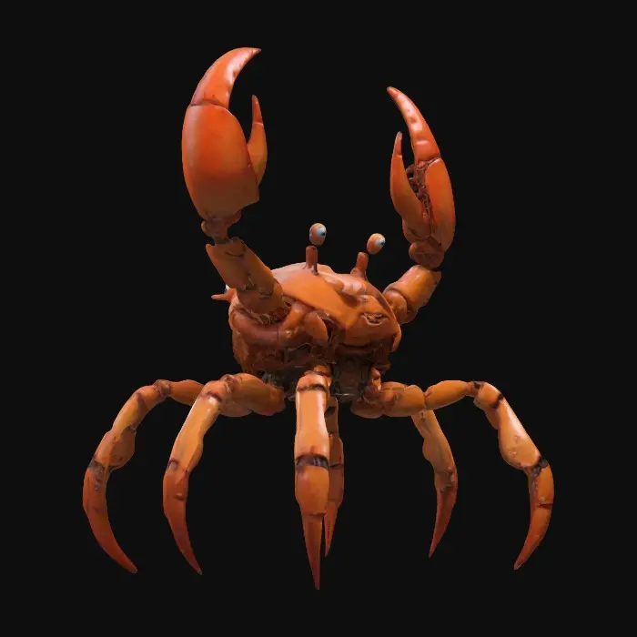 3D model for Low-poly masterpiece, cartoon perfection, A male character, nude, naked, rustborne industrialpunk, humanoid crab/lobster with tentacles as legs, 8k highly detailed features. Naked except shell and gear.