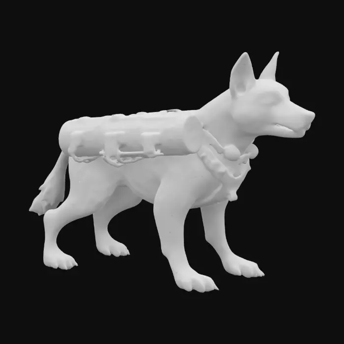 3D model for A male character, nude, naked, rustborne industrialpunk, humanoid small breed dog, command personnel, 8k highly detailed features. Naked except fur.