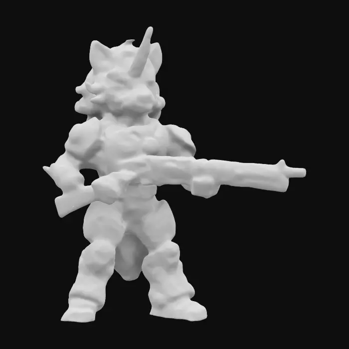 3D model for Medium-poly anthropomorphic pony, battle front Marine warrior.  Fire neon armor, cute but brave. Not a MLP.