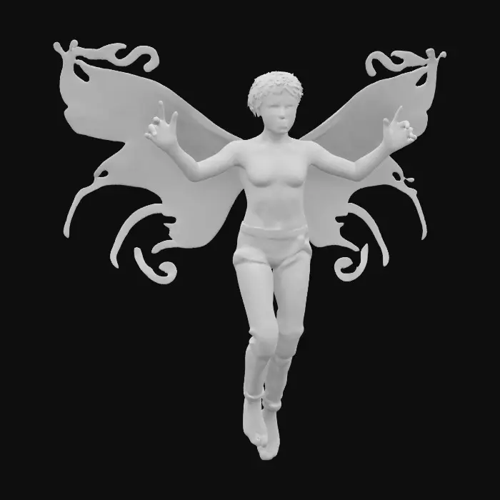 3D model for A 1-meter figure of an airborne cute boy little twinkling glitter male fairy burning in the sun rays. Wires of fire as wings. 8K textures. NVIDIA. #fairy#