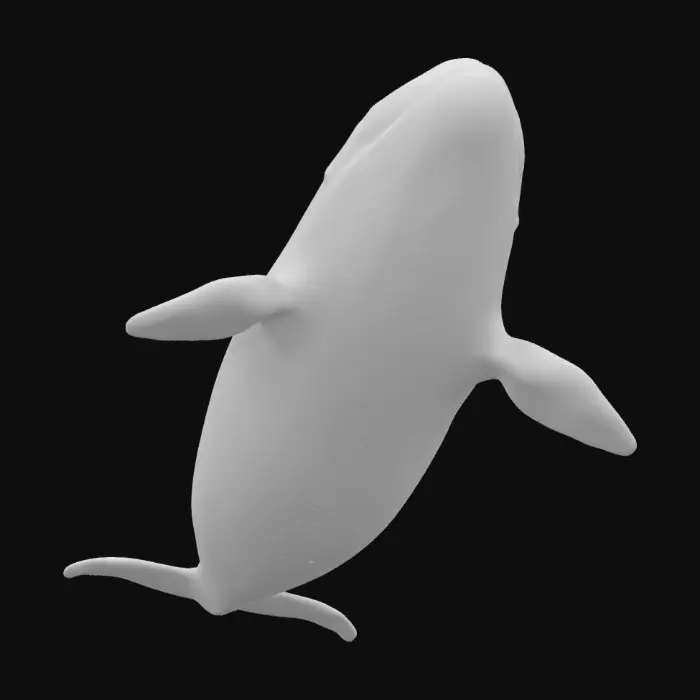 3D model for A giant floating albino sperm-whale. A realistic sperm-whale swimming above the clouds. The whale has balmy milk colored skin and giant black eyes. 8K textures.